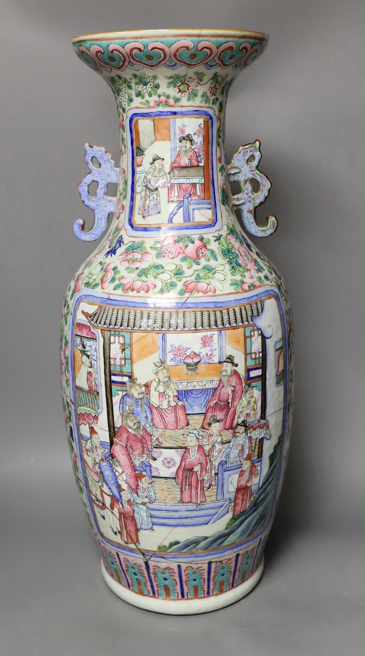 A 19th century famille rose vase (a.f.), 61.5 cms high